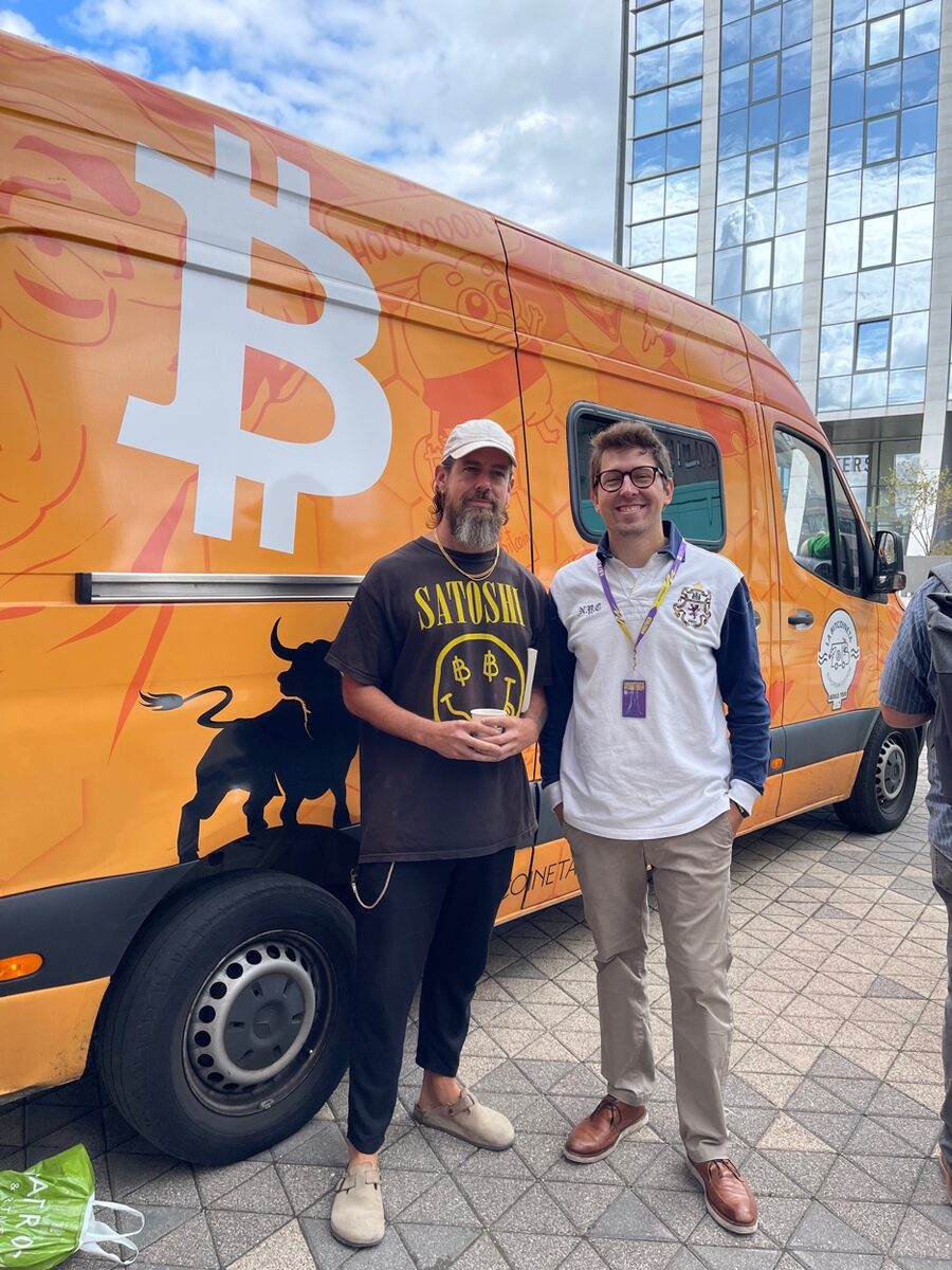 Ariel Aguilar with Jack Dorsey and the Bitcoineta
